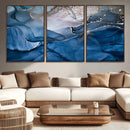 Navy Blue Canvas Art Abstract Print – Elegant Triptych