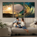 Golden Wave Sunset Canvas Print – Large Coastal Wall Art for