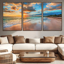 Sunset Beach Canvas Wall Art – Tropical Triptych Seascape
