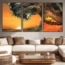 Surf Wave Sunset Canvas Wall Art Print, 3-Panel Ocean
