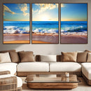 Tropical Beach Sunset Canvas Art, Ocean Waves and Sandy