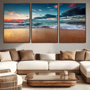 Sunset on Beach Wall Art Ocean Beach Canvas Print