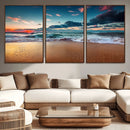Sunset Ocean Beach Wall Art – Giclee Canvas Print, Coastal