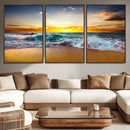 Golden Sunset Ocean Waves Wall Art Canvas Print – Multi