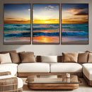 Vibrant Ocean Sunrise Over Golden Beach Waves, Giclee Canvas