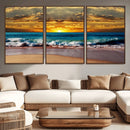 Ocean Sunrise Over Golden Beach Waves, Giclee Canvas Wall
