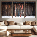 Vintage Ski Gear Canvas Print, Vintage Ski Gear Against