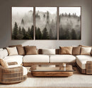 Foggy Mountain Wall Art | 3-Panel Foggy Forest and Mountain
