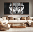 Black and White Wild Wolf Wall Art Canvas Print