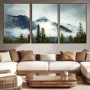 Mountain Mist Canvas Wall Art Print | 3-Panel Foggy Forest