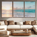 Tranquil Ocean Beach Sunset Canvas Wall Art | 3-Panel