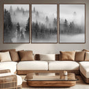 Foggy Misty Forest Canvas Wall Art – Black and White