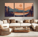 Modern Boho Sunset Canvas Print, Mountain Landscape Triptych