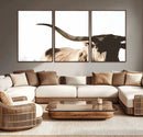 Texas Longhorn Wall Art Canvas Print | 3-Panel Large