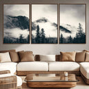 Forest Mountain Print - Black and White Canvas Wall Art with