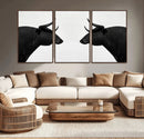 Spanish Bull Art - Framed Black and White Bull Canvas Print