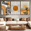 Modern Boho Sun and Leaf Abstract Art – 3-Panel Giclée