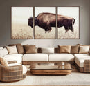 Bison in Field Wall Art Canvas Print For Farmhouse Barn