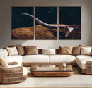 Texas Longhorn Bull Wall Art Canvas Print - Large Framed