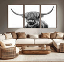 Grayscale Scottish Highland Cow Cattle Art Print Farmhouse by MyGreatCanvas | Canvas Wall Art Prints | Photo Prints & Wall Decor