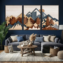 Woodland Mountain Landscape Triptych, Giclee Canvas Art for