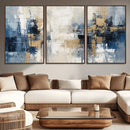 Modern Abstract Canvas Wall Art in Blue and Gold Tones |