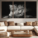 Lion Couple Wall Art Canvas Print – Elegant Black and White