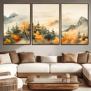 Abstract Watercolor Mountains and Trees Autumn Art,