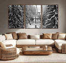 Winter Ski Lift Black and White Canvas Wall Art – Alpine