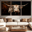 Texas Longhorn Wall Art | 3-Panel Large Texas Longhorn