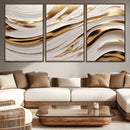 Gold and White Abstract Wave Canvas – Elegant Flowing Design