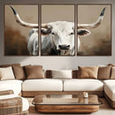White Longhorn Bull Wall Art Canvas Print – Framed and Ready