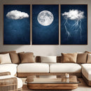 Dark Blue Cloud Art, 3 Piece Indigo Blue Wall Art, Aesthetic