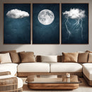 3 Piece Indigo Cloud Wall Art, Thunderstorm Moon Cloud by MyGreatCanvas | Canvas Wall Art Prints | Photo Prints & Wall Decor