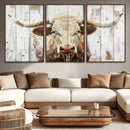 Rustic Longhorn Bull Wall Art Canvas Set – Western-Inspired