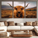 Highland Cow Longhorn Wall Art – Rustic Canvas Print, Framed
