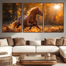 Running Horse Sunset Forest Wall Art Canvas Print