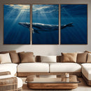 Whale under Ocean Wall Art Canvas Print