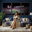 Ben Hill Griffin Stadium Night Game Triple Canvas Wall Art -
