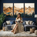 Rustic Wood Mountain Wall Art Print | Triptych Giclee Print