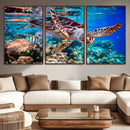 Underwater Coral Reef Sea Turtle Wall Art Canvas Print,