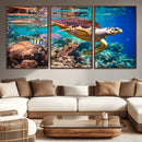 Sea Turtle Wall Art Canvas Print – Vibrant Ocean Coral Reef