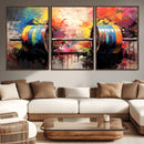 Weightlifting Barbell Art Triptych, Bold Abstract Fitness