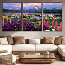 Vibrant Wildflower Garden and Mountain View Giclee Canvas