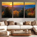 Golden Sunset Over Mountain Forest Canvas Wall Art Print -