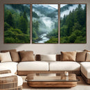 Mountain Forest River Canvas Wall Art Print - Serene Nature