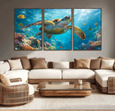 Sea Turtle Underwater Canvas Wall Art Print - Vibrant Ocean
