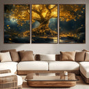 Golden Tree of Life Canvas Wall Art Print - Majestic Glowing