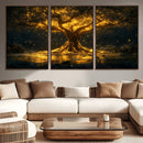 Golden Tree of Life Canvas Wall Art Print - Majestic Glowing