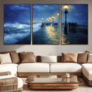Abstract Stormy Ocean Pier Canvas Wall Art Print | Stormy